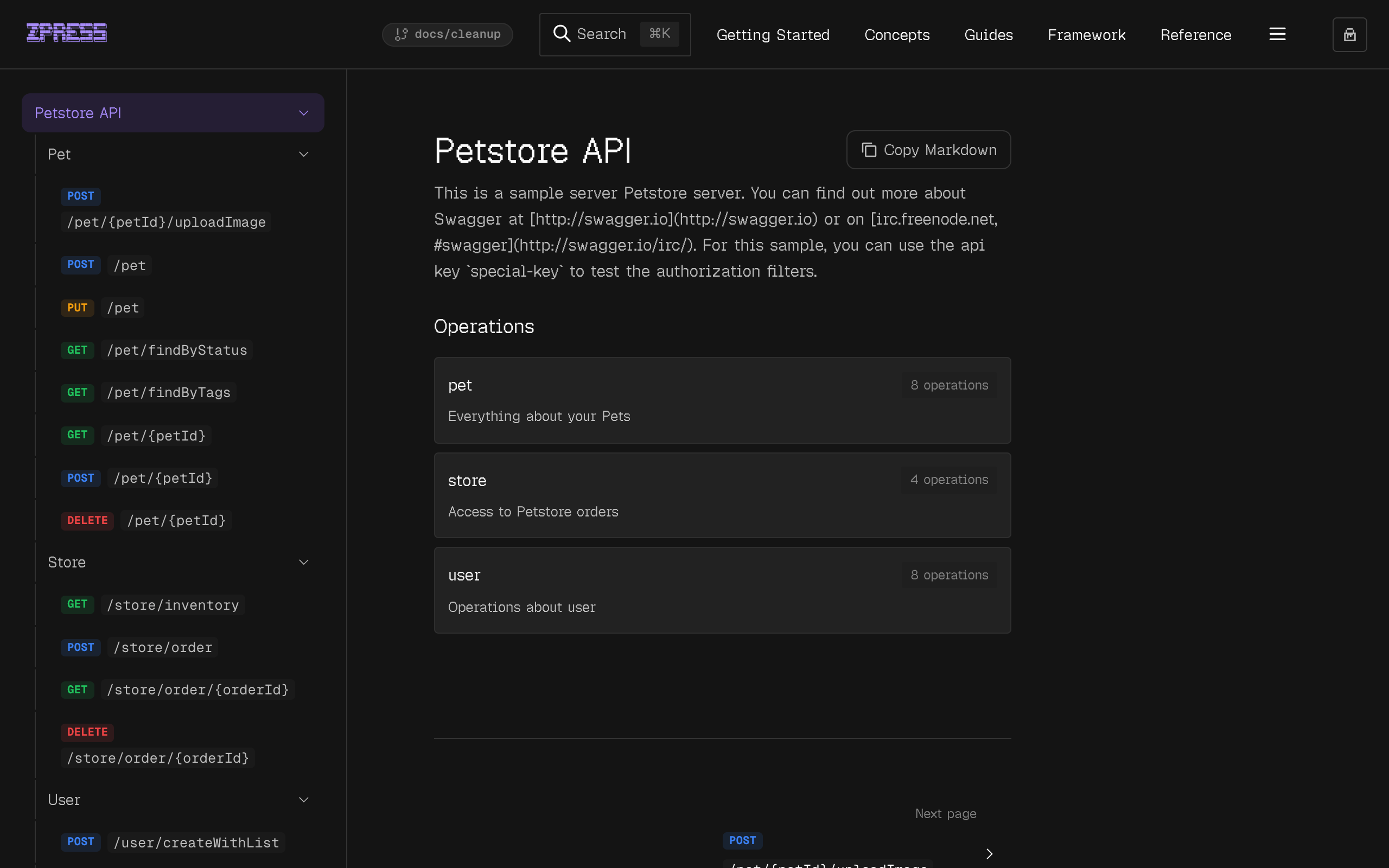 OpenAPI overview page